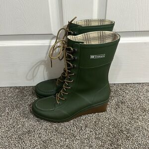 Tretorn Green Lace-Up Wedge Rain Boots